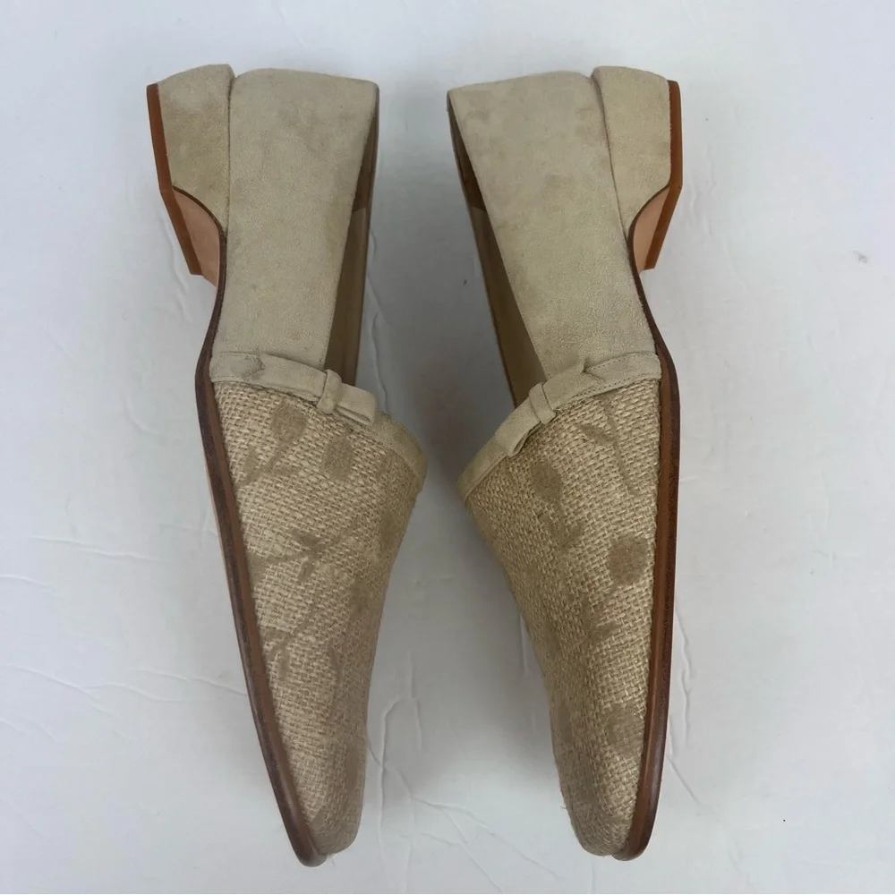 Studio Delman square toe cream/tan shoe with suede & woven floral uppers-10 - Picture 12 of 13